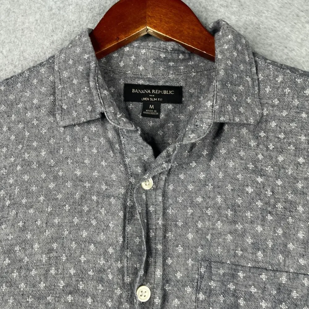 Banana Republic Linen Slim Fit Shirt Gray Casual Button Up Short Sleeve Mens M